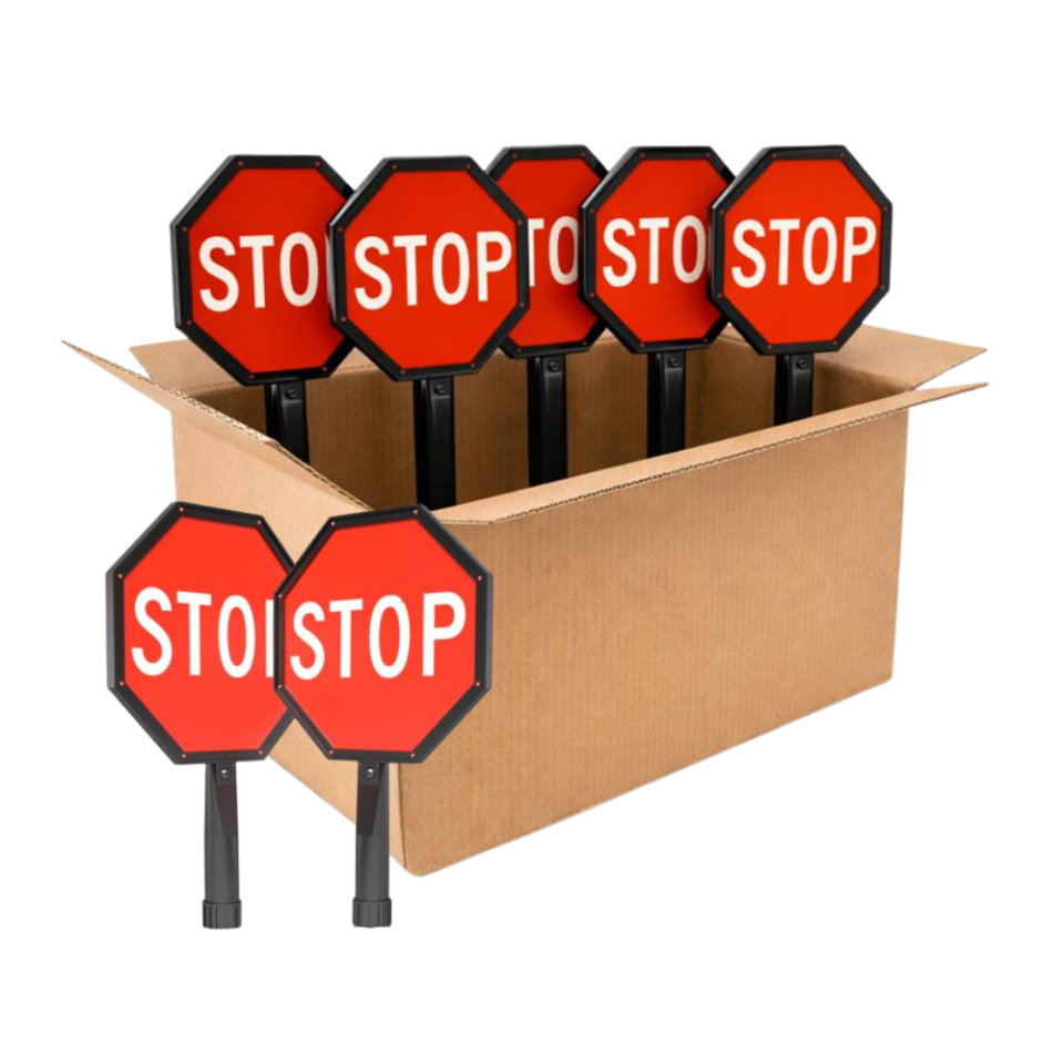 Bundle of 5 - Stop/Stop 12" Flashing Hand Held Dual Sign Paddle