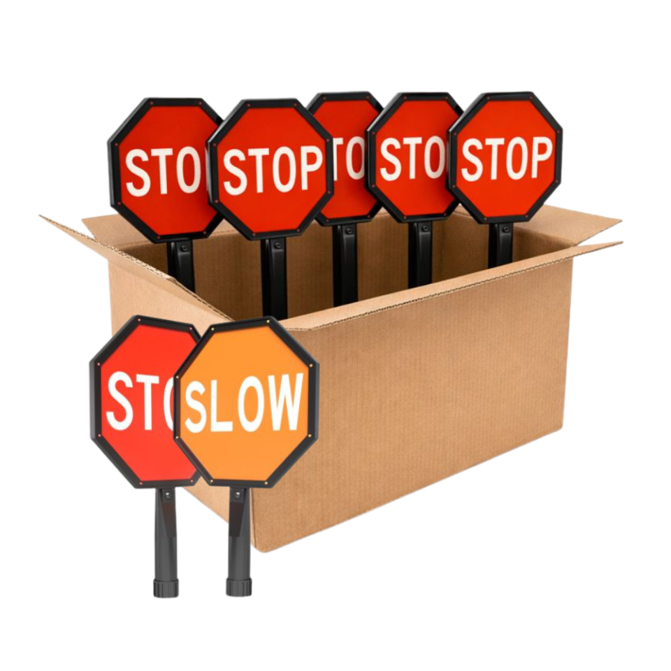 Bundle of 5 - Stop/Slow 12" Flashing Hand Held Dual Sign Paddle