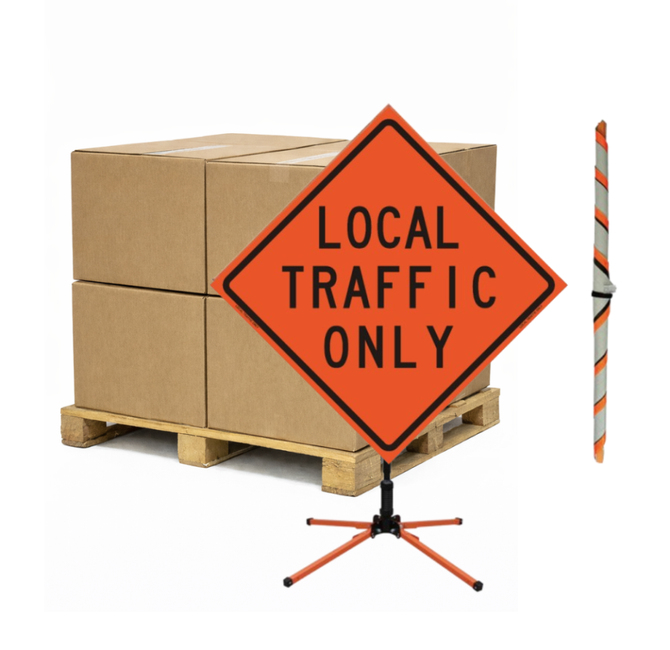 Quantity 5 - Bulk Pallet Pricing "Local Traffic Only" Roll-Up Traffic Signs