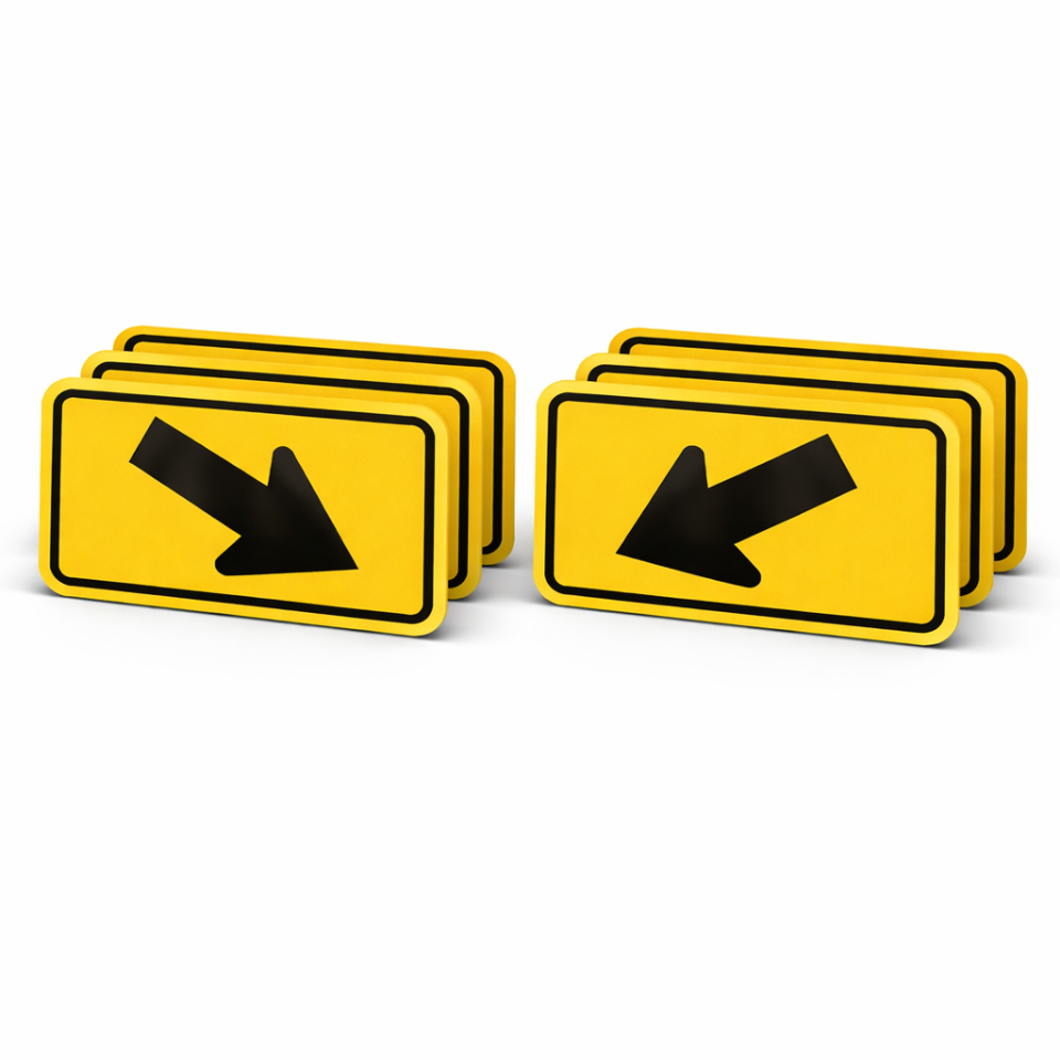 Bundle of 6 – 18” x 30” MUTCD W16-7 Traffic Safety Diagonal Arrow Signs (3 Left, 3 Right)