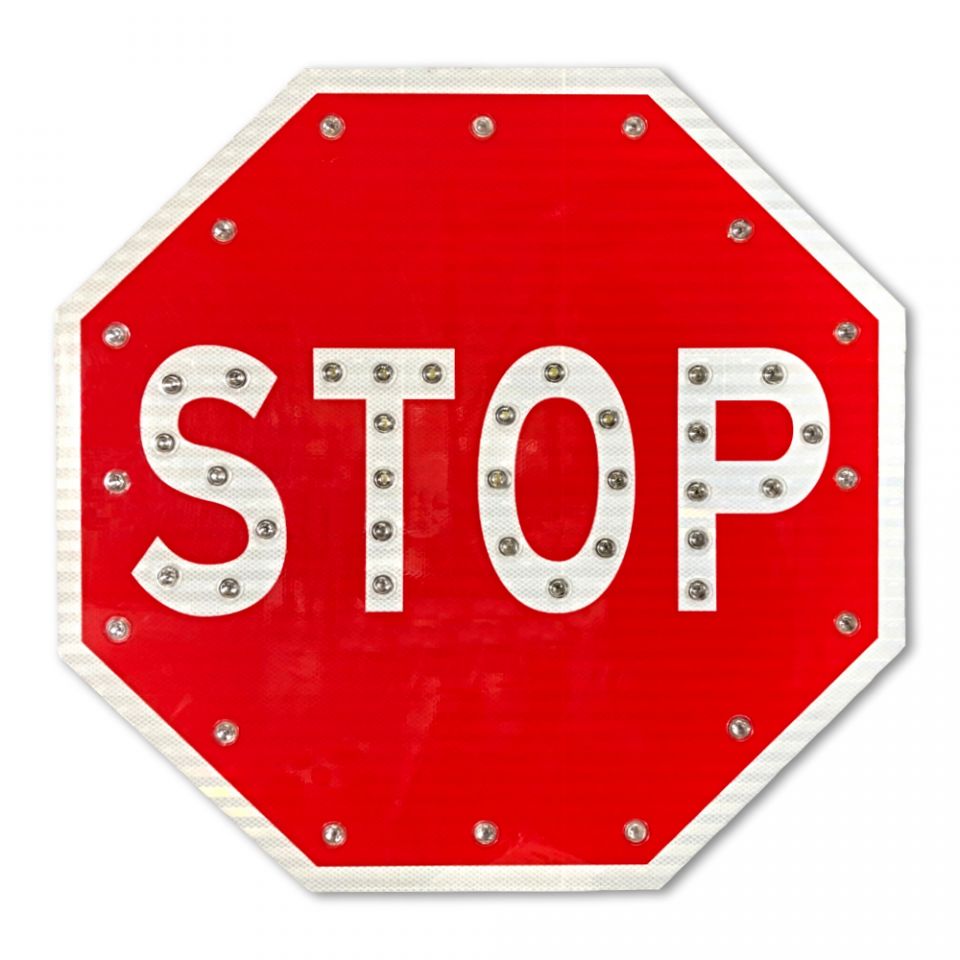 30" Solar Powered Flashing LED Stop Sign