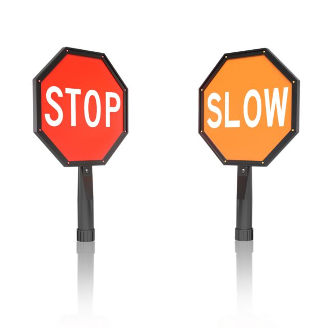 Bundle of 5 - Stop/Slow 12" Flashing Hand Held Dual Sign Paddle
