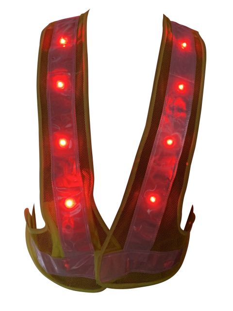 LED Flashing Polyester Vest with Hi-Vis Reflective Tape and Velcro Closure