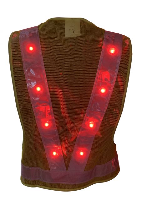 LED Flashing Polyester Vest with Hi-Vis Reflective Tape and Velcro Closure