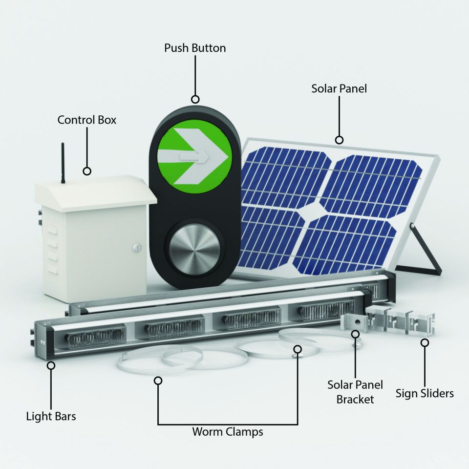 Solar Horizontal Rapid Flashing Beacon System with Push Button Activation - RRFB