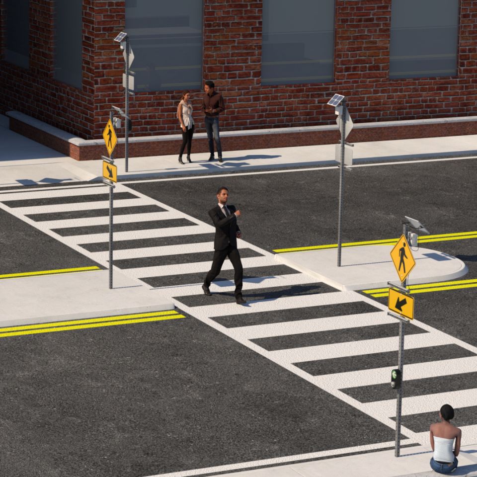 Solar Horizontal Rapid Flashing Beacon System Back to Back with Push Button Activation - RRFB