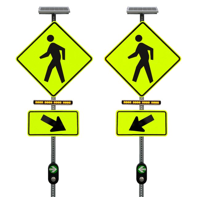 Solar Horizontal Rapid Flashing Beacon System Back to Back with Push Button Activation - RRFB