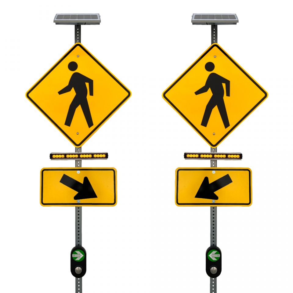 Solar Horizontal Rapid Flashing Beacon System Back to Back with Push Button Activation - RRFB