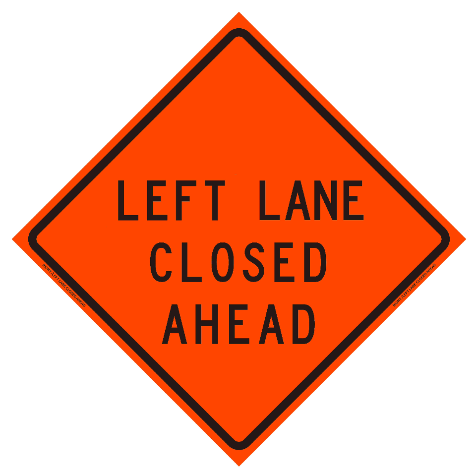 "Left Lane Closed Ahead" Roll-Up Traffic Sign