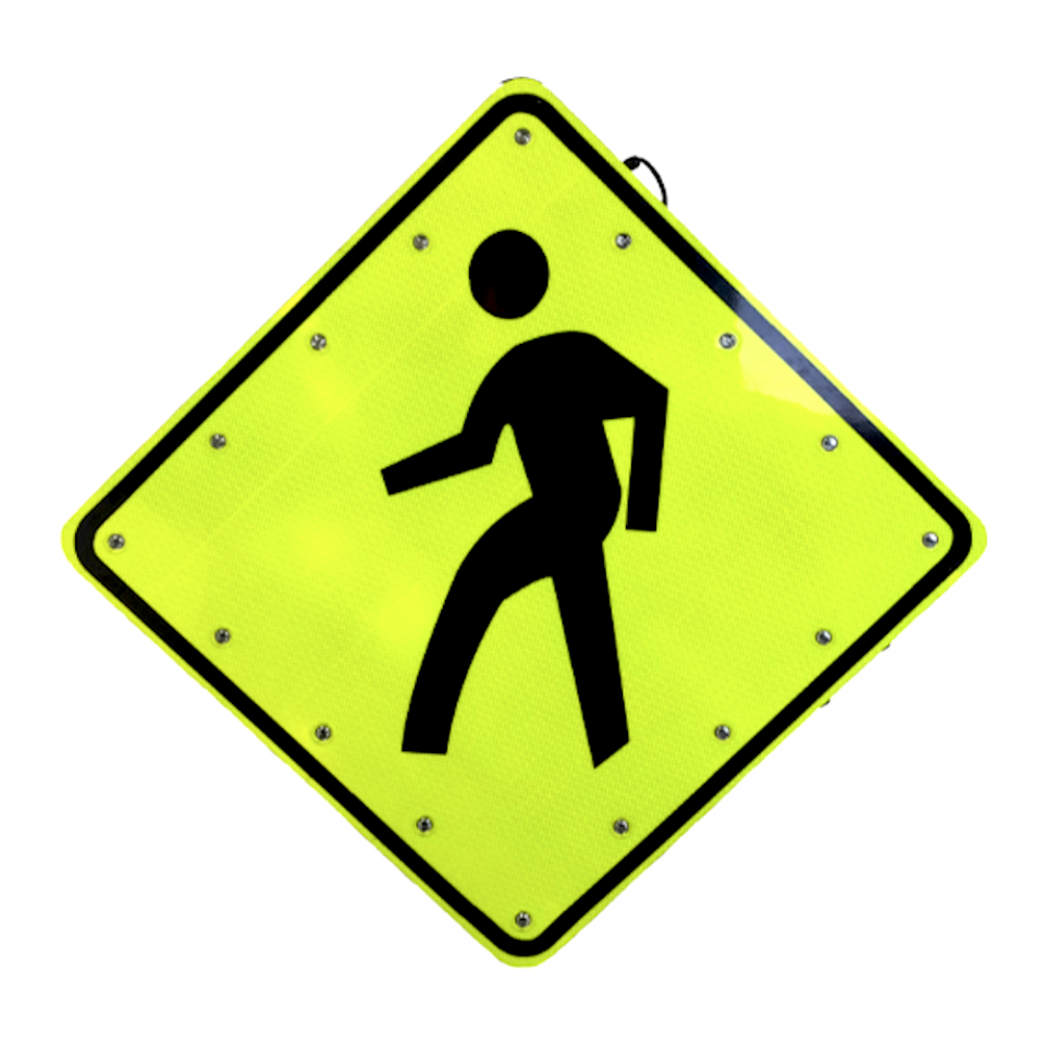 30" Solar Powered Flashing Crosswalk Sign for Safety
