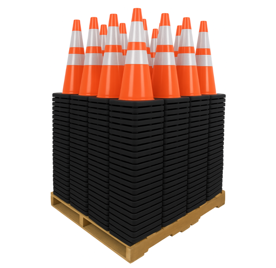 Bulk Pallet Pricing 36” Orange Traffic Parking Cone with Black 10lbs. Base