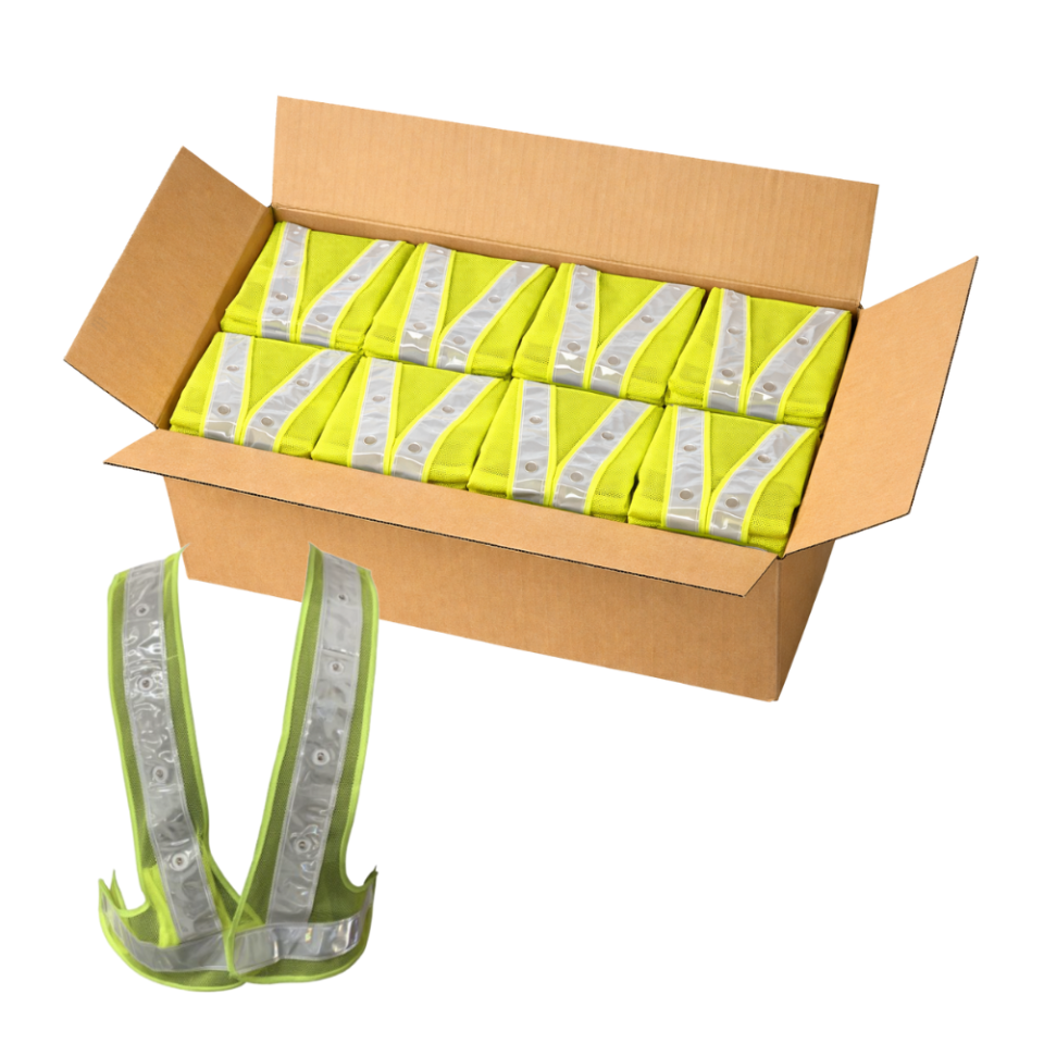 Bundle of 50 - LED Flashing Polyester Vest with Hi-Vis Reflective Tape and Velcro Closure