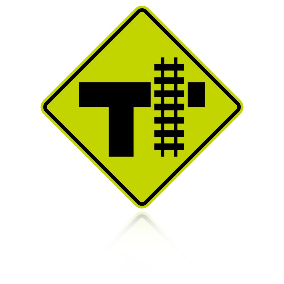 MUTCD W10-4 (L&R) Railroad Crossing (On Side of T Intersection)