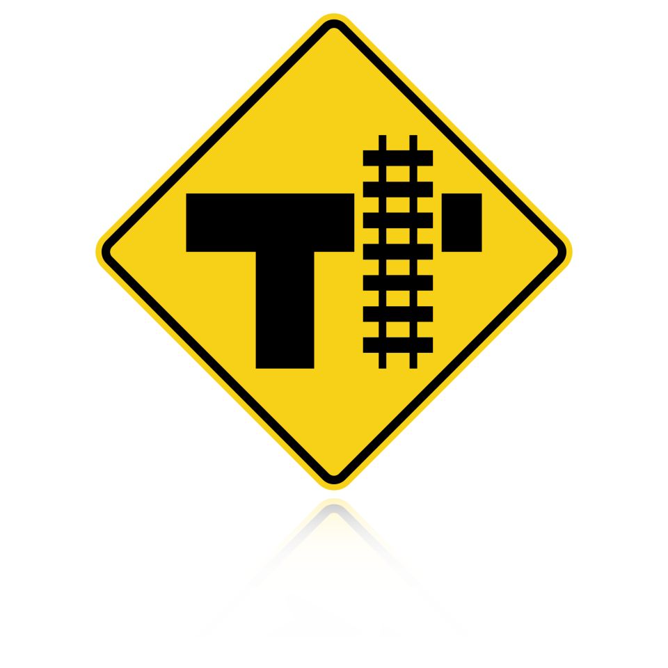 MUTCD W10-4 (L&R) Railroad Crossing (On Side of T Intersection)