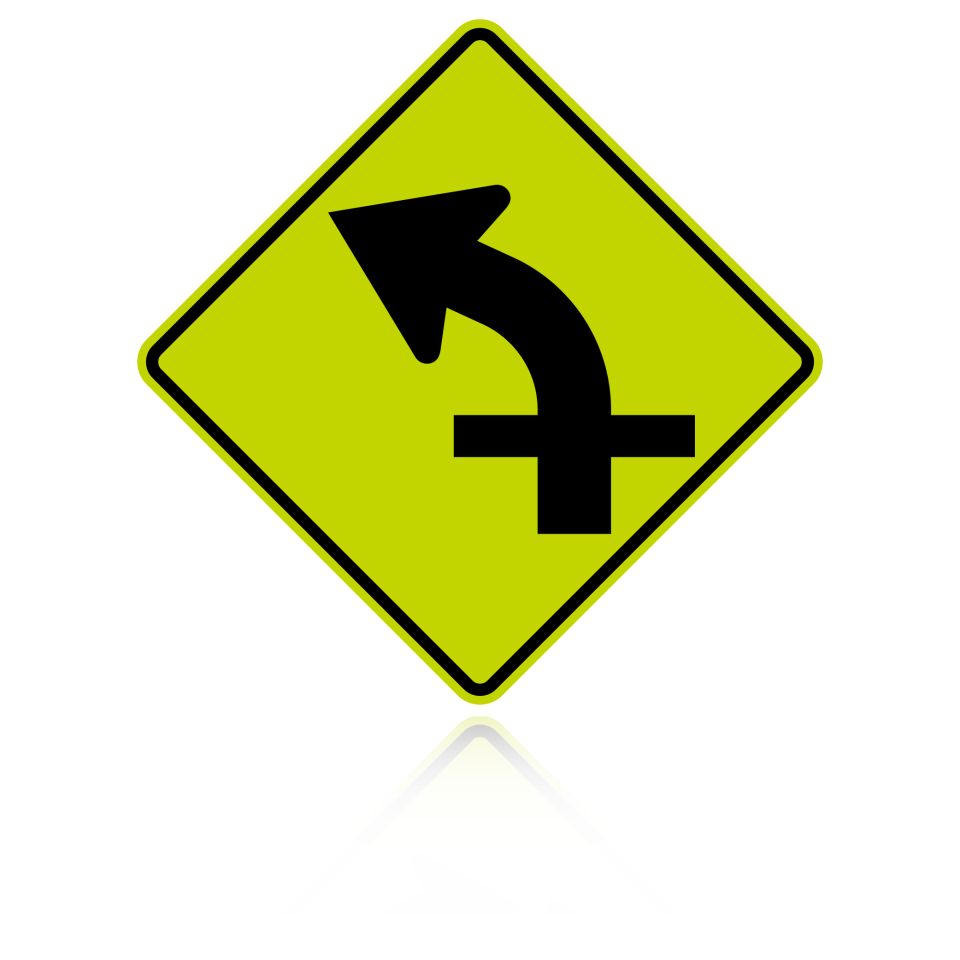 MUTCD W1-10AL Left Combination Curve / Cross Road Intersection