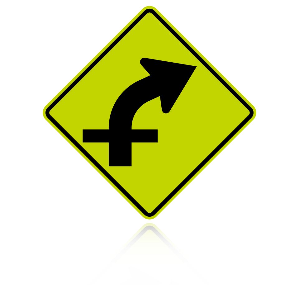 MUTCD W1-10AR Right Combination Curve / Cross Road Intersection