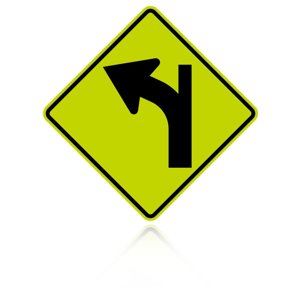 MUTCD W1-10BL Left Combination Curve / Side Road Intersection (Tangent)