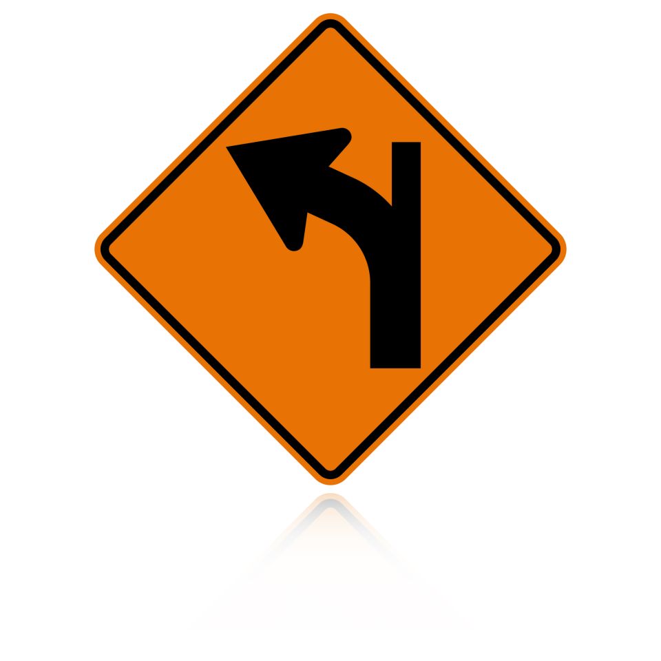 MUTCD W1-10BL Left Combination Curve / Side Road Intersection (Tangent)