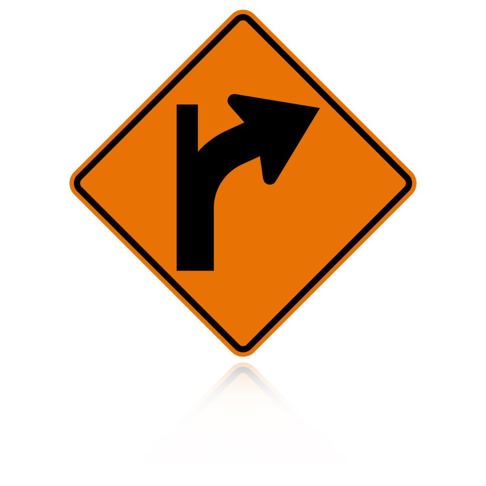 MUTCD W1-10BR Right Combination Curve / Side Road Intersection (Tangent)