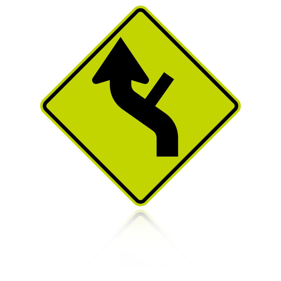MUTCD W1-10DL Left Combination Reverse Curve / Side Road Intersection