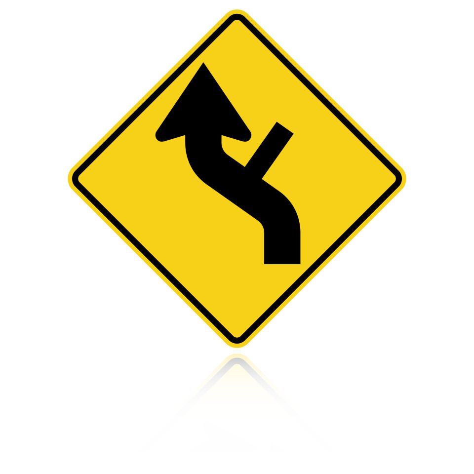 MUTCD W1-10DL Left Combination Reverse Curve / Side Road Intersection