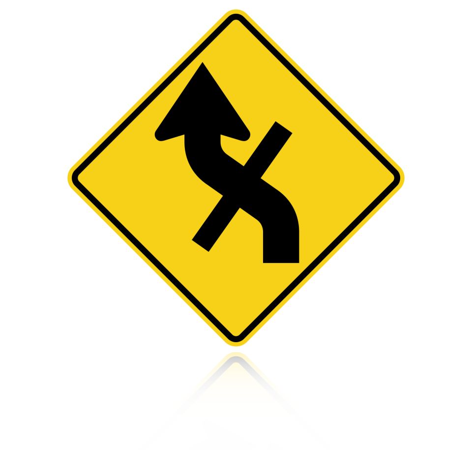 MUTCD W1-10EL Left Combination Reverse Curve / Cross Road Intersection