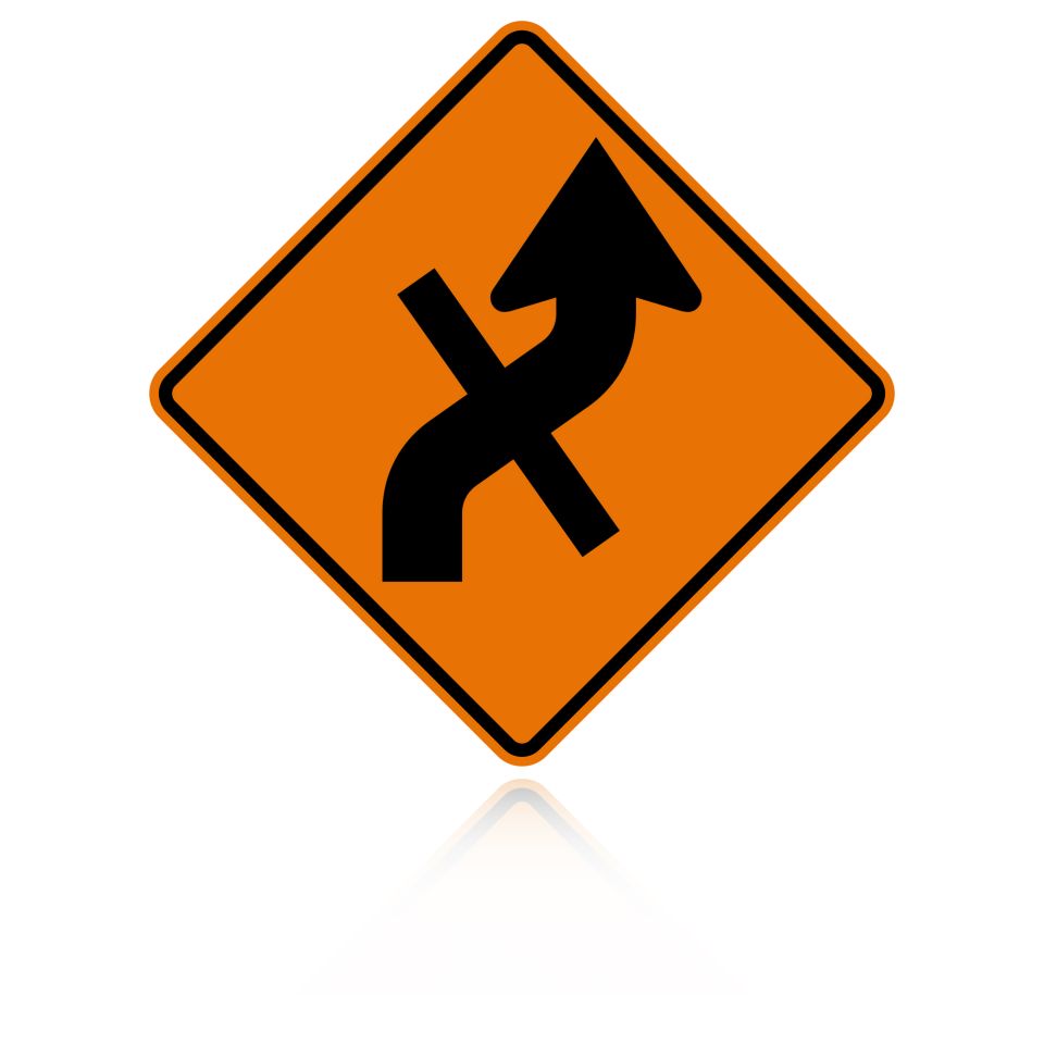 MUTCD W1-10ER Right Combination Reverse Curve / Cross Road Intersection