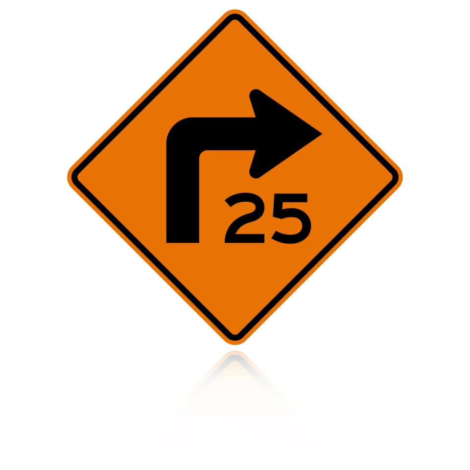 MUTCD W1-1aR Speed Advisory Turn Right