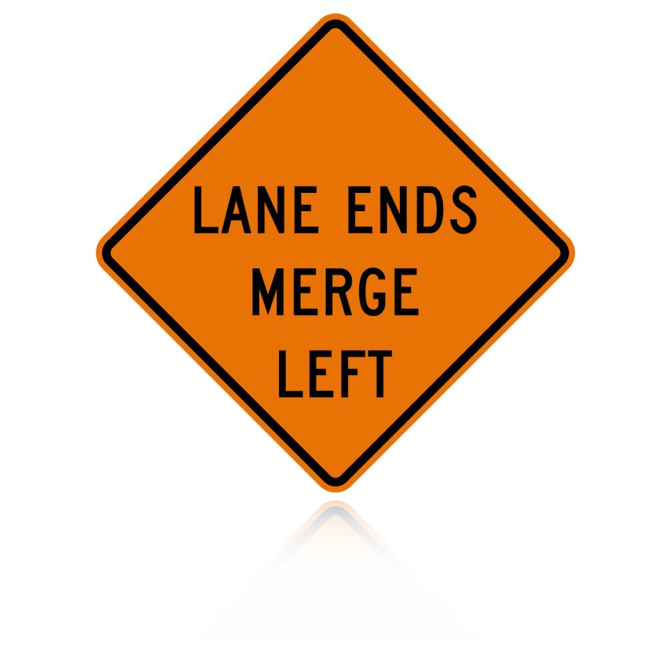 MUTCD W9-2L Lane Ends Merge Left