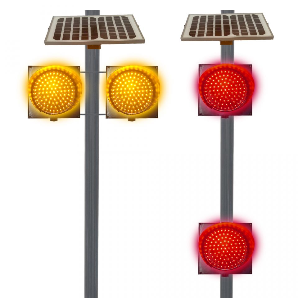 Double 12" Solar LED Flashing Warning Beacon