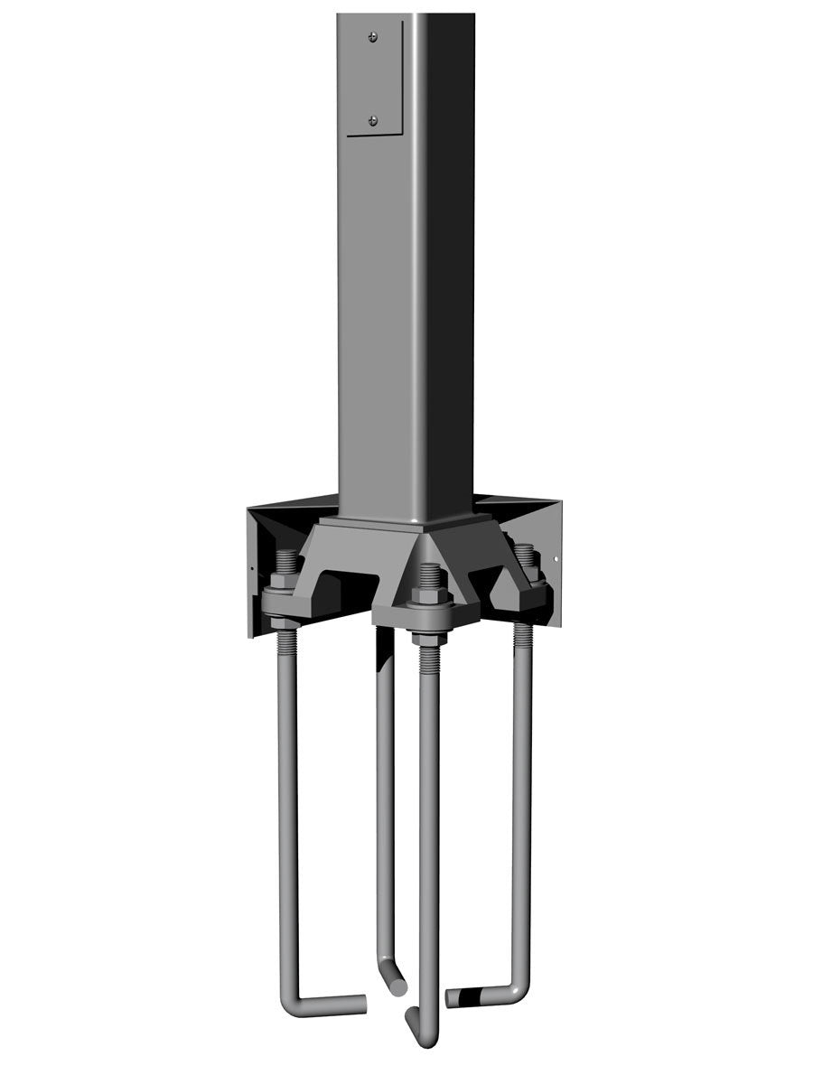 10' Tall x 4.0" OD x 0.125" Thick, Square Straight Aluminum, Anchor Base Light Pole